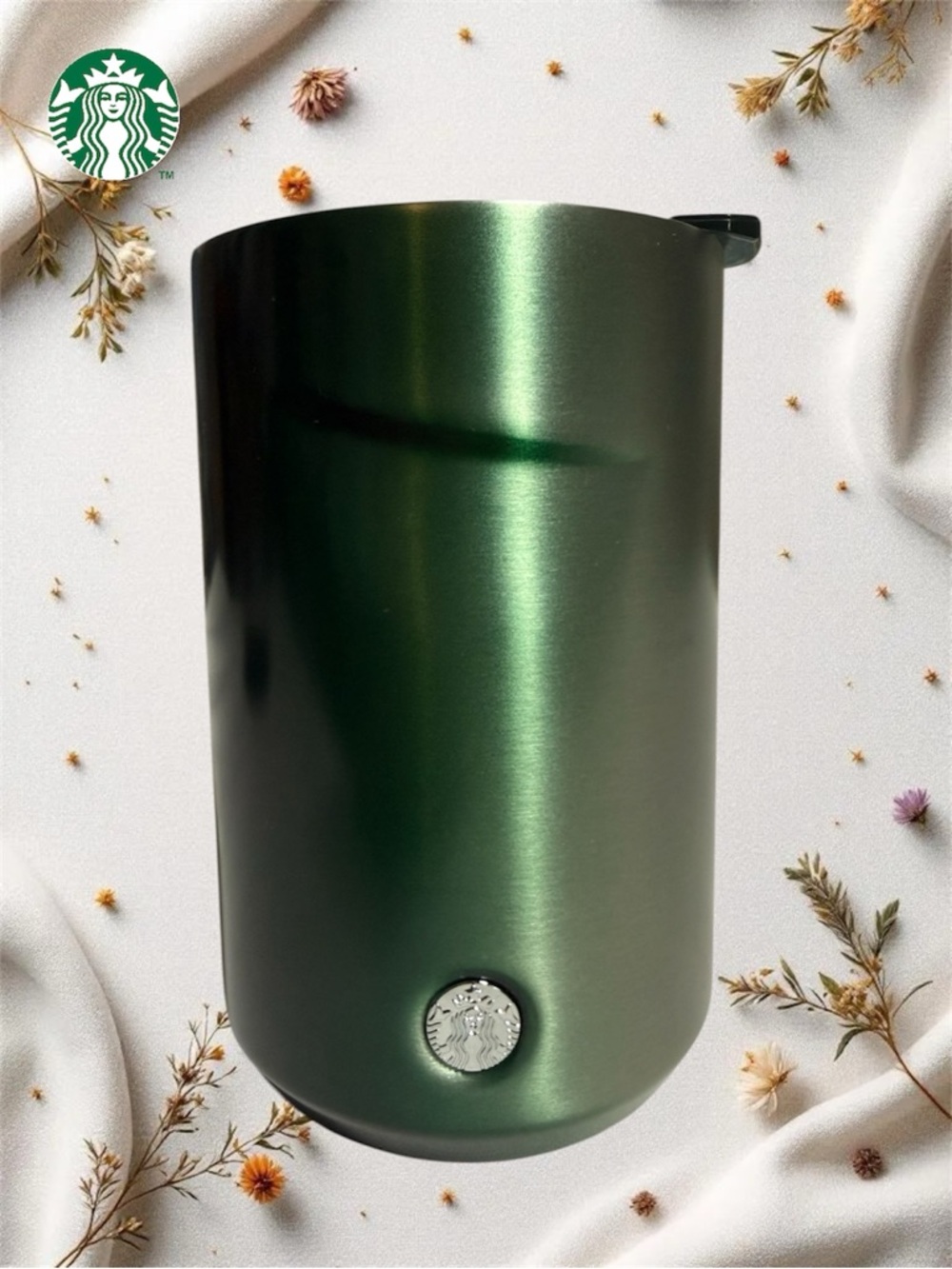 Starbucks Forest Green Brushed Stainless Steel Tumbler Silver Siren Medallion